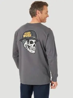 WRANGLER - FR Men's Skull Graphic Long Sleeve Work T-Shirt, Grey - Becker Safety and Supply