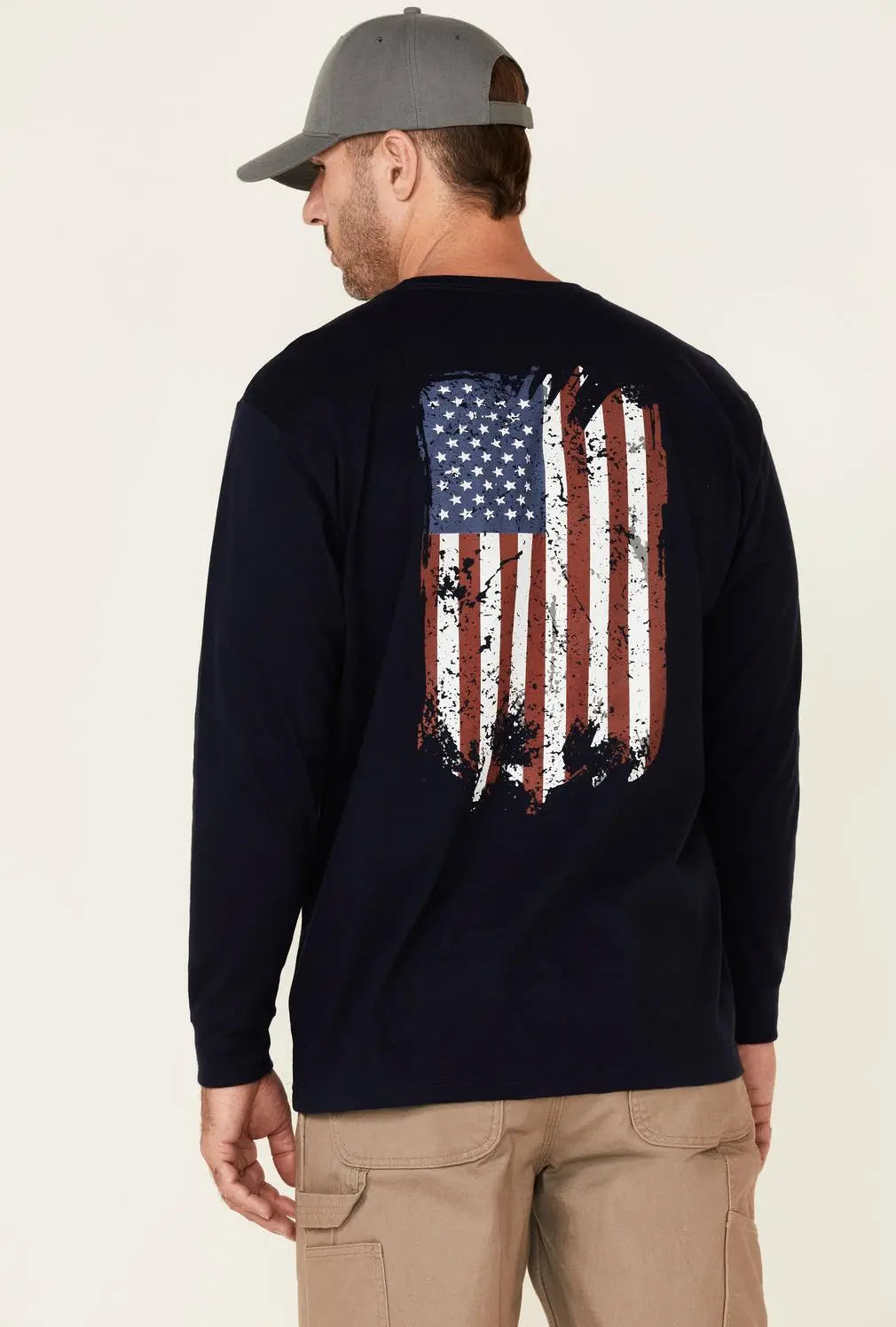 WRANGLER - FR Men's USA Skull Graphic Long Sleeve Work T-Shirt, Navy - Becker Safety and Supply