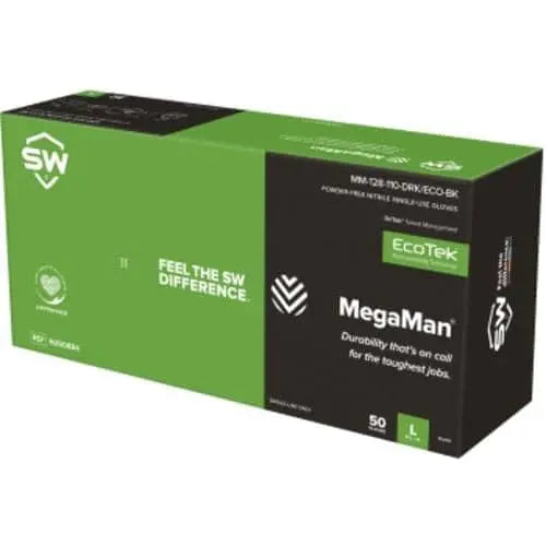 SW - Megaman - Heavy Duty Nitrile Glove w/ DriTek Absorbent-Lined  - Black - 8.5 mil Palm - 10 mil Finger - 7 mil Cuff - 11" Length - 50/box - Becker Safety and Supply