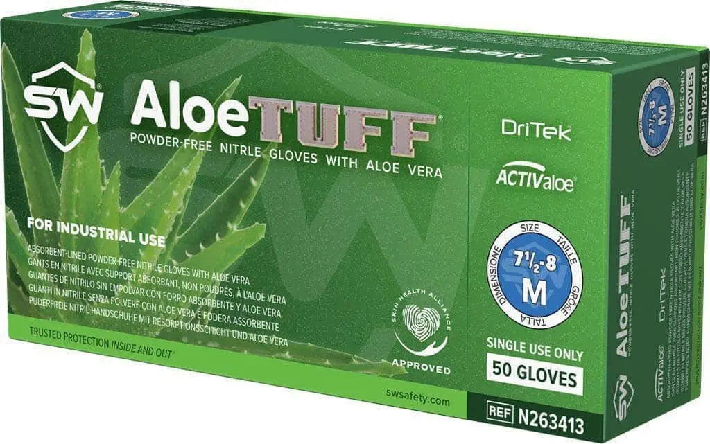 SW - Megaman Aloetuff Heavy Duty Nitrile Exam Gloves with EnerGel & DriTek (50 Gloves/box) - Becker Safety and Supply