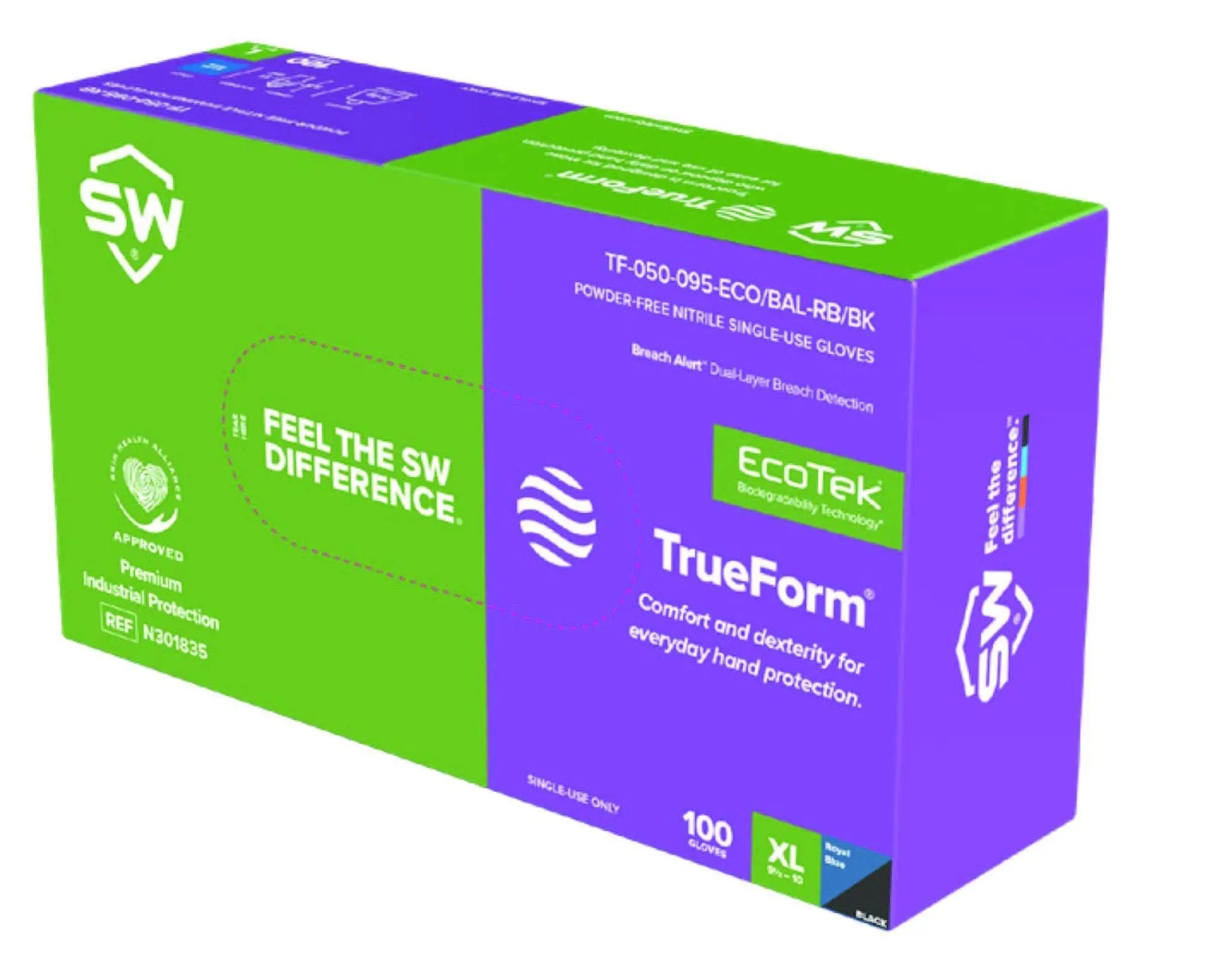 SW - 3.1 mil Trueform Ecotek Biodegradable Nitrile Glove with Breach Alert (100 Gloves/box) - Becker Safety and Supply