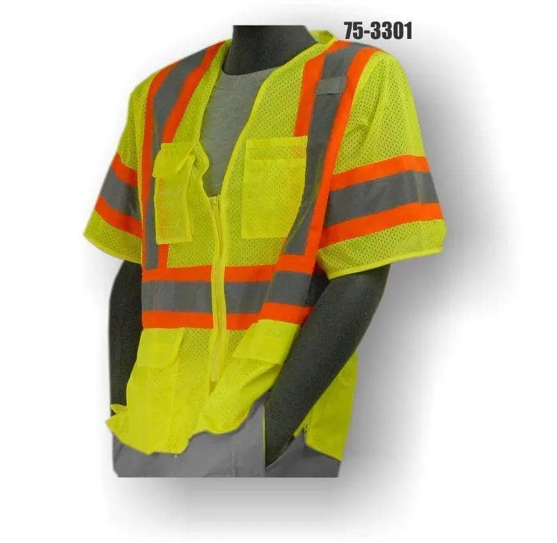 MAJESTIC - Hi Viz YELLOW Class 3 Mesh Safety Vest w/zip front - Large - Becker Safety and Supply