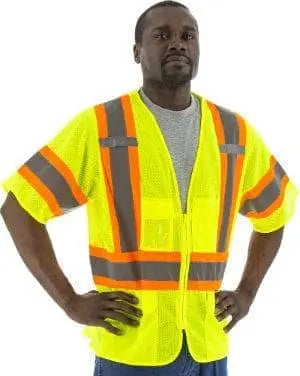 MAJESTIC - Hi Viz YELLOW Class 3 Mesh Safety Vest w/zip front - Large - Becker Safety and Supply